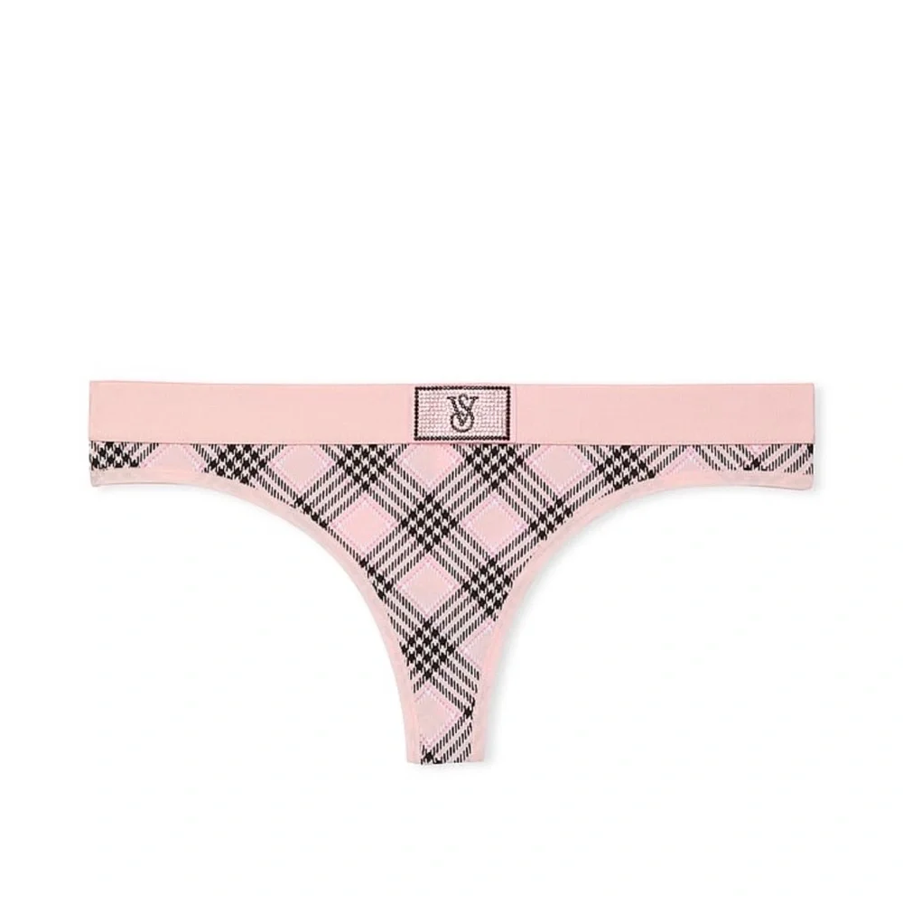 Victorias Secret Logo Cotton Shine Patch Thong Panty Underwear. NWT - Picture 1 of 11